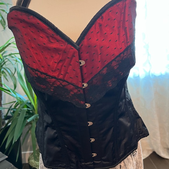 Size 38 Corset story red and black burlesque steel corset with halter top - Picture 9 of 15